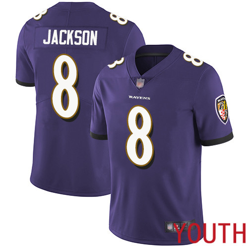 Baltimore Ravens Limited Purple Youth Lamar Jackson Home Jersey NFL Football #8 Vapor Untouchable->youth nfl jersey->Youth Jersey